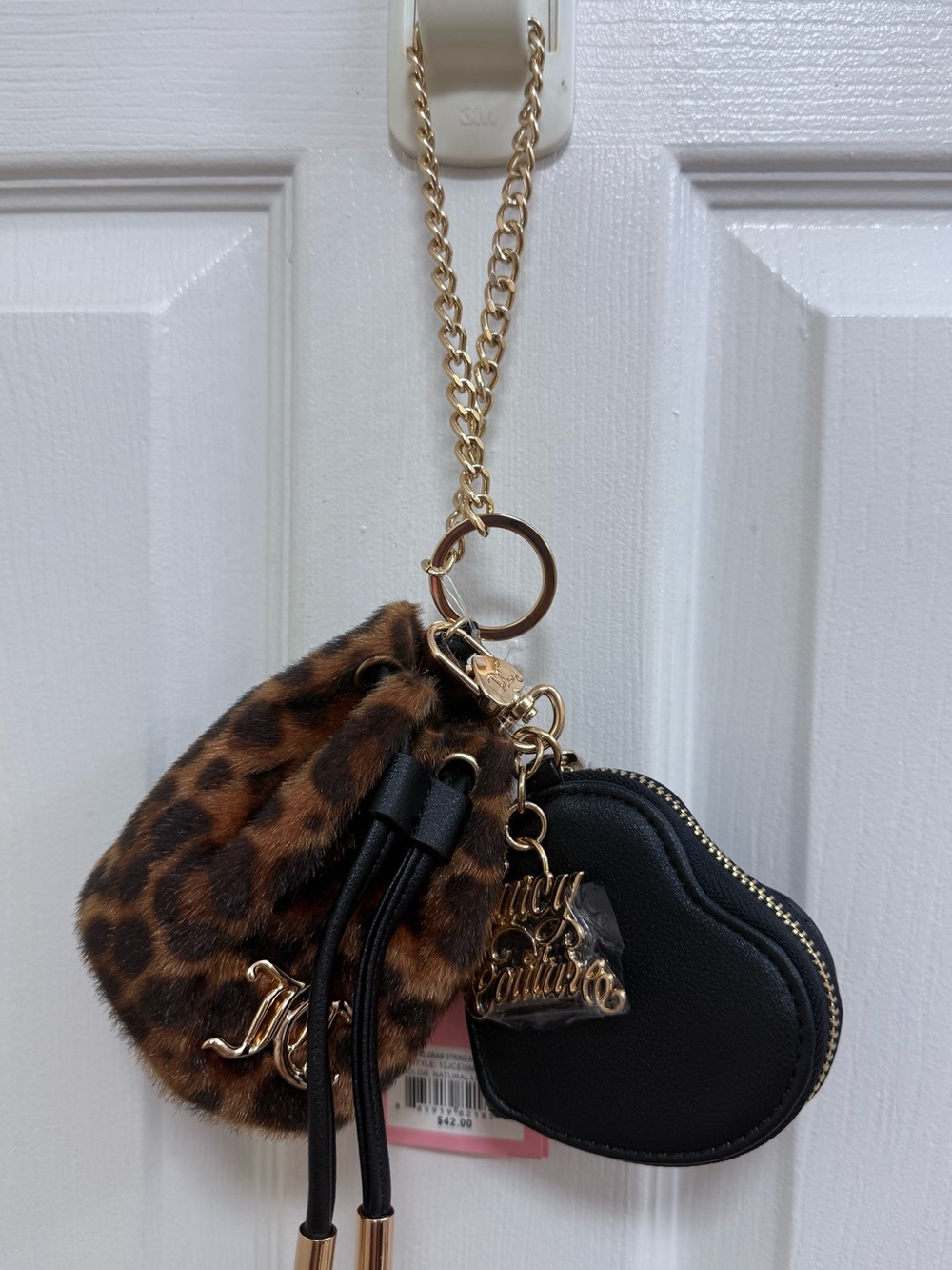 NWT Juicy Couture Top Players Drawstring & Heart Microbag in Natural Leopard